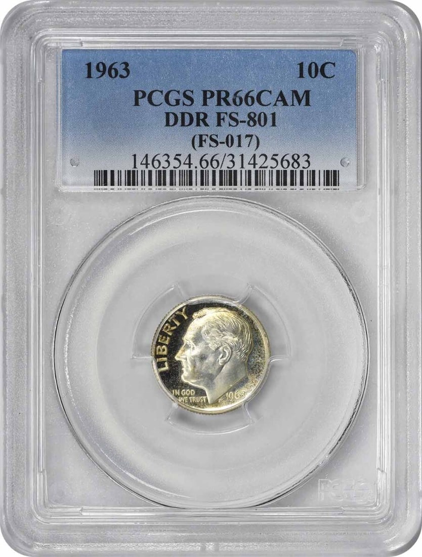 1963 Roosevelt Silver Dime PR66CAM PCGS 90% Silver Uncirculated: 1963 Roosevelt Silver Dime PR66CAM PCGS 90% Silver Uncirculated This 1963 Roosevelt Silver Dime features a stunning proof strike and is certified by PCGS with a grade of PR66CAM, indicating its except