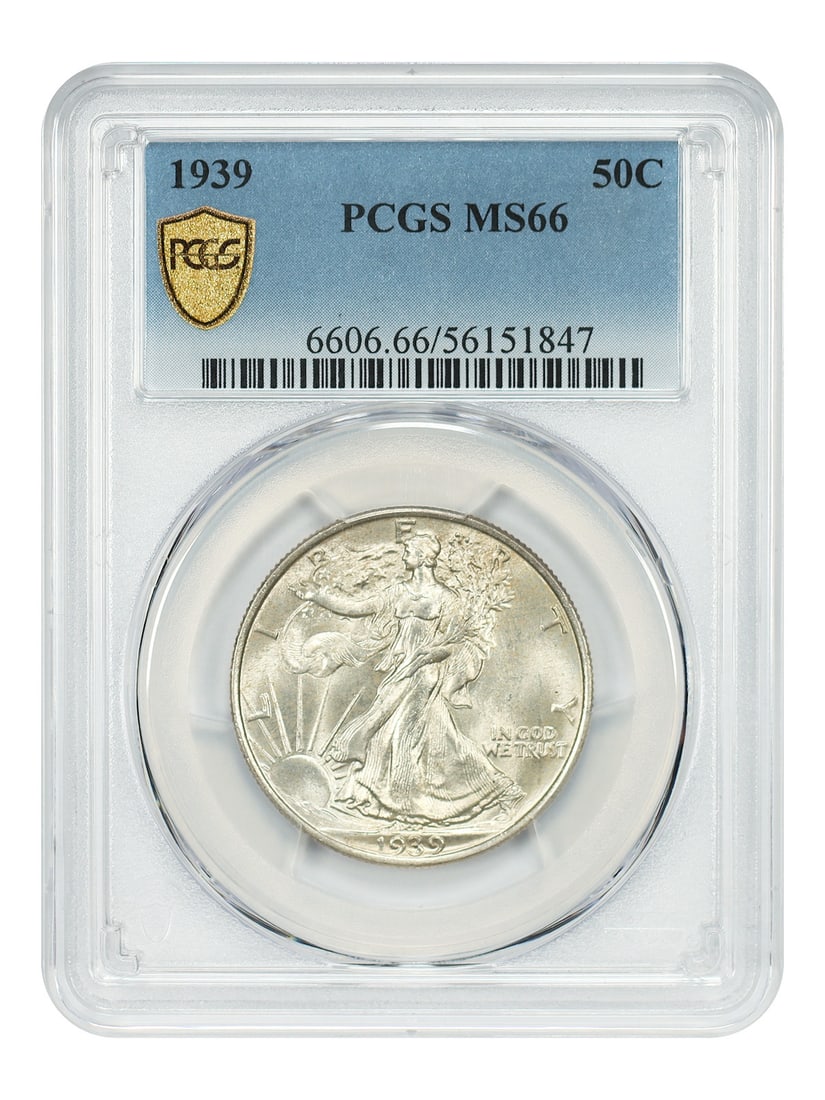 1939 Philadelphia Walking Liberty Half Dollar PCGS MS66: 1939 Philadelphia Walking Liberty Half Dollar PCGS MS66 This is a 1939 Walking Liberty Half Dollar graded MS66 by PCGS. The coin is uncirculated and was minted in Philadelphia. It belongs to the Walki