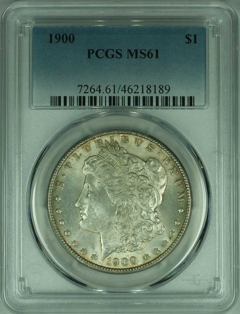 PCGS MS-61 1900 Morgan Dollar Uncirculated Silver Philadelphia Mint: PCGS MS-61 1900 Morgan Dollar Uncirculated Silver Philadelphia Mint This 1900 Morgan Silver Dollar was struck at the Philadelphia Mint and is graded MS-61 by PCGS. Composed of 90% silver, this uncircu