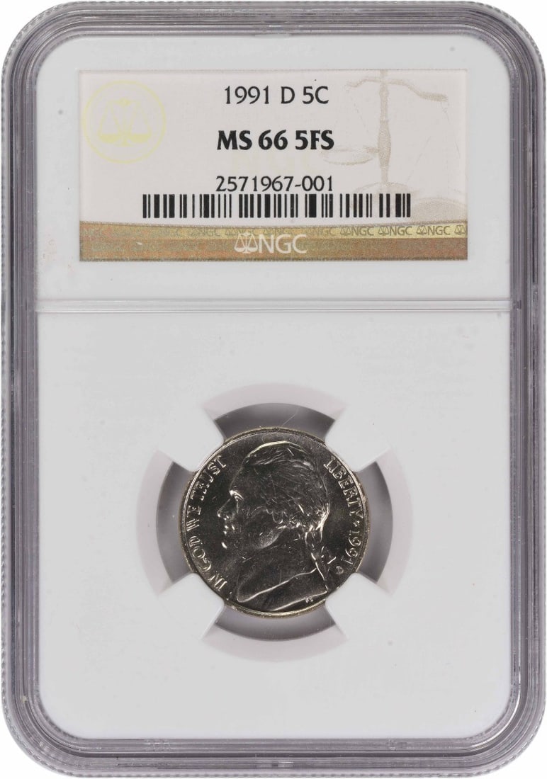NGC MS66 5FS 1991 Denver Jefferson Nickel United States (1 of 2)