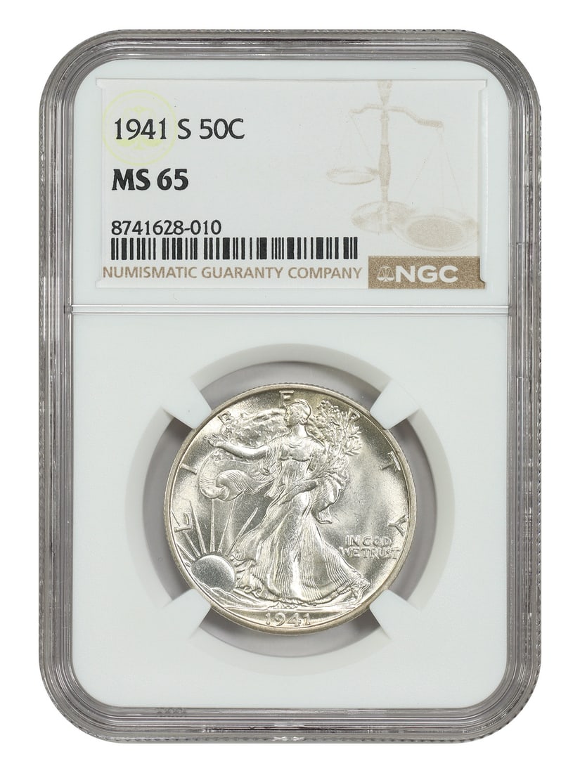 NGC MS65 1941-S Walking Liberty Half Dollar Uncirculated 50C Coin: NGC MS65 1941-S Walking Liberty Half Dollar Uncirculated 50C Coin This is a 1941-S Walking Liberty Half Dollar graded MS65 by NGC. The coin is uncirculated and was minted in San Francisco. It features