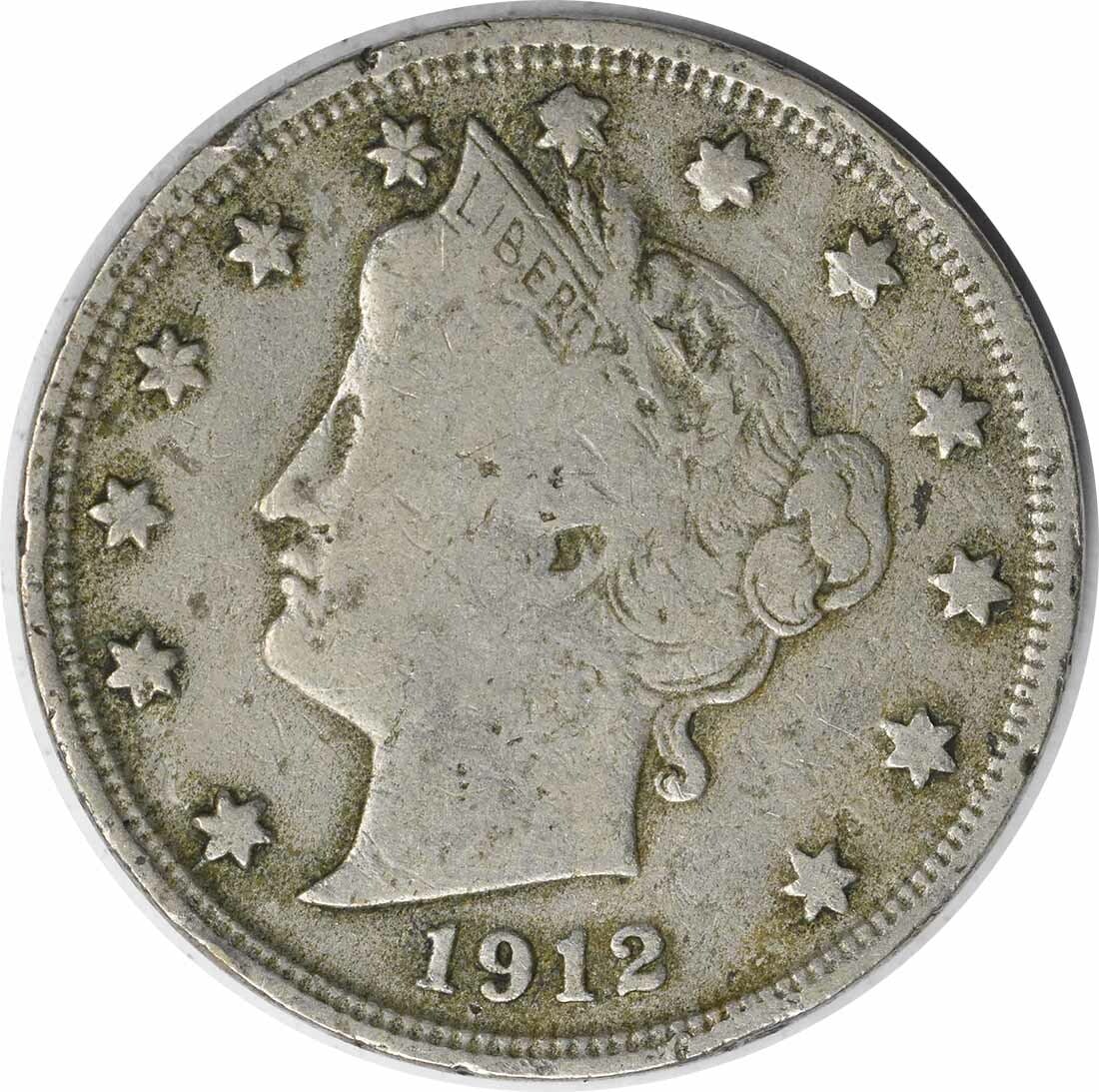 1912-S Liberty Nickel 5C Circulated Uncertified F Grade: 1912-S Liberty Nickel 5C Circulated Uncertified F Grade This 1912-S Liberty Nickel is a fascinating piece of numismatic history. It features a grade of F (Fine) and is noted for its circulated conditi