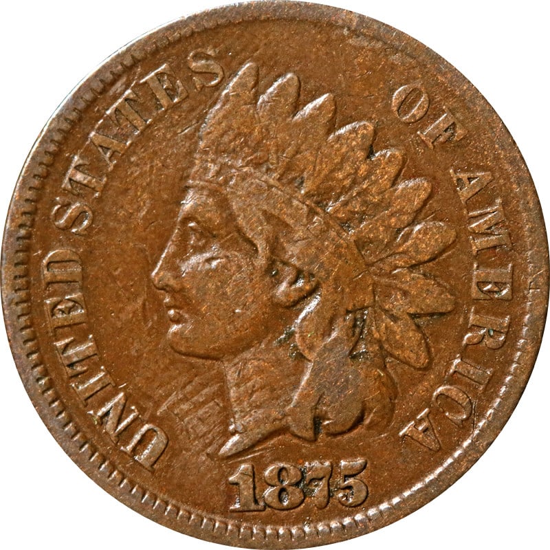 1875 Copper United States Indian Head Cent Circulated Coin: 1875 Copper United States Indian Head Cent Circulated Coin This 1875 Indian Cent is a circulated coin composed of copper, originating from the United States. It remains uncertified and is offered in p