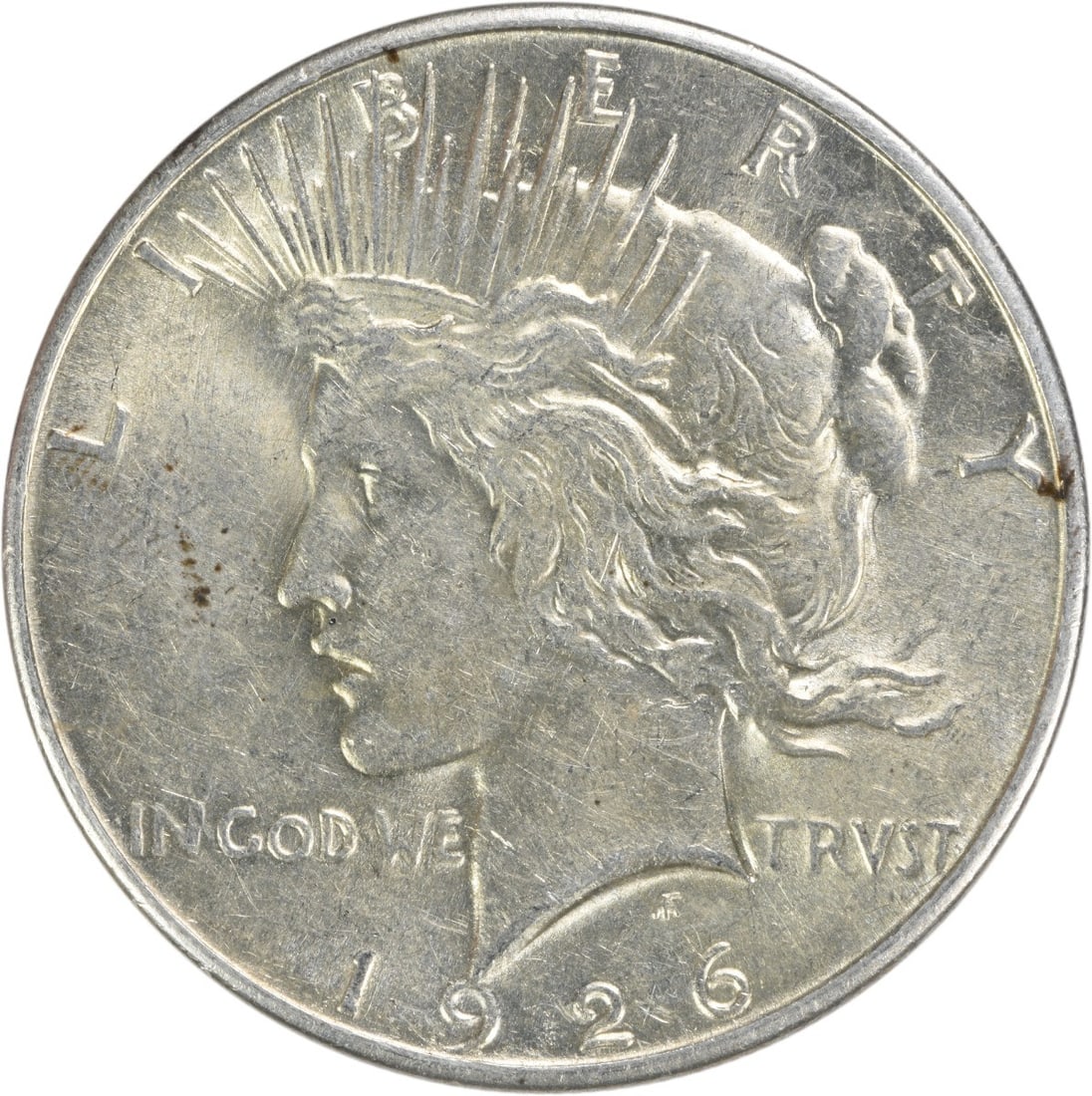 1926-S Peace Silver Dollar AU Uncertified 90% Silver Coin: 1926-S Peace Silver Dollar AU Uncertified 90% Silver Coin This 1926-S Peace Silver Dollar features a beautiful design by Anthony de Francisci, showcasing the iconic Peace motif. The coin is in Choice 