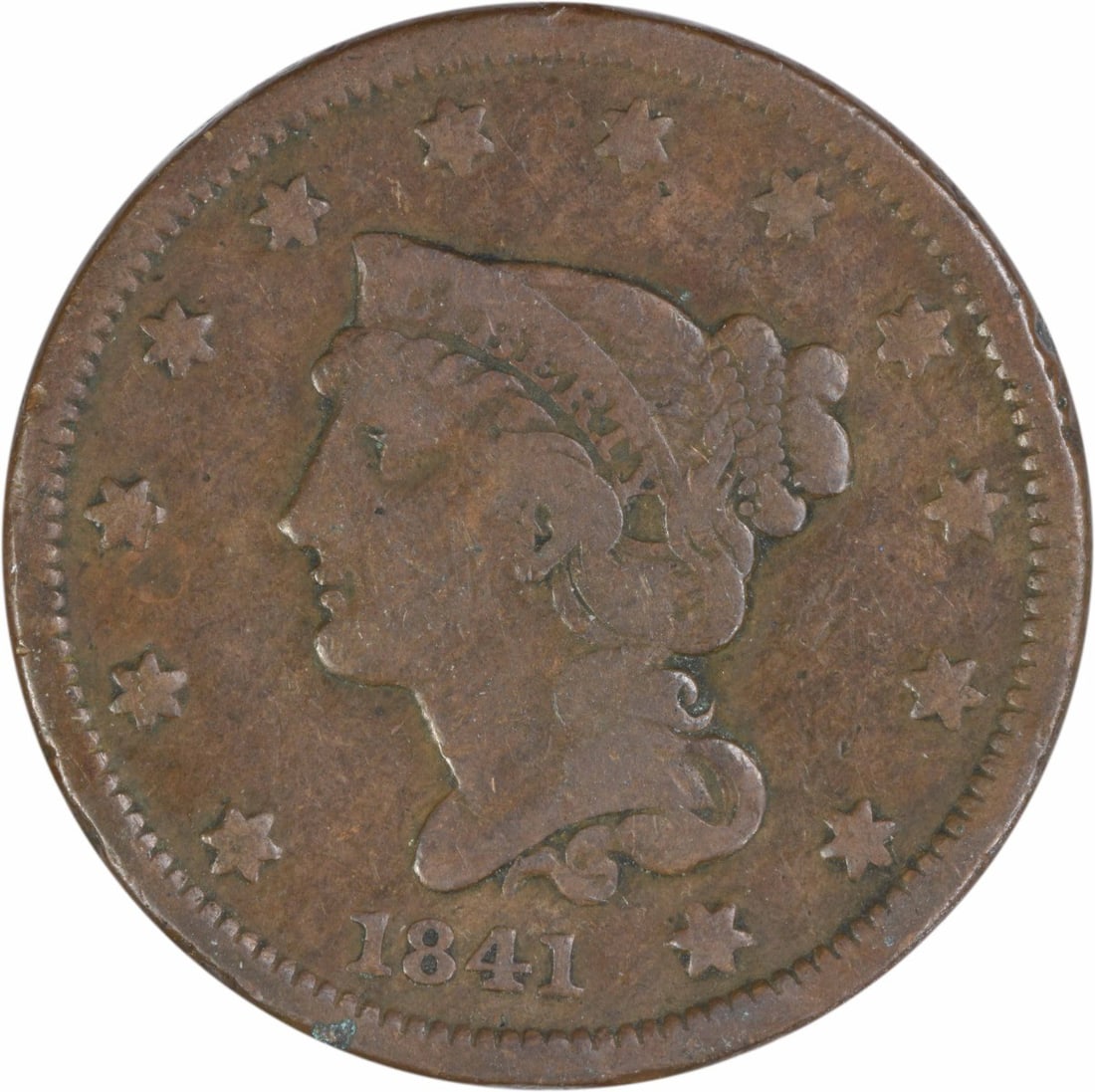 1841 Braided Hair Large Cent Copper Coin VG Grade Uncertified (1 of 2)