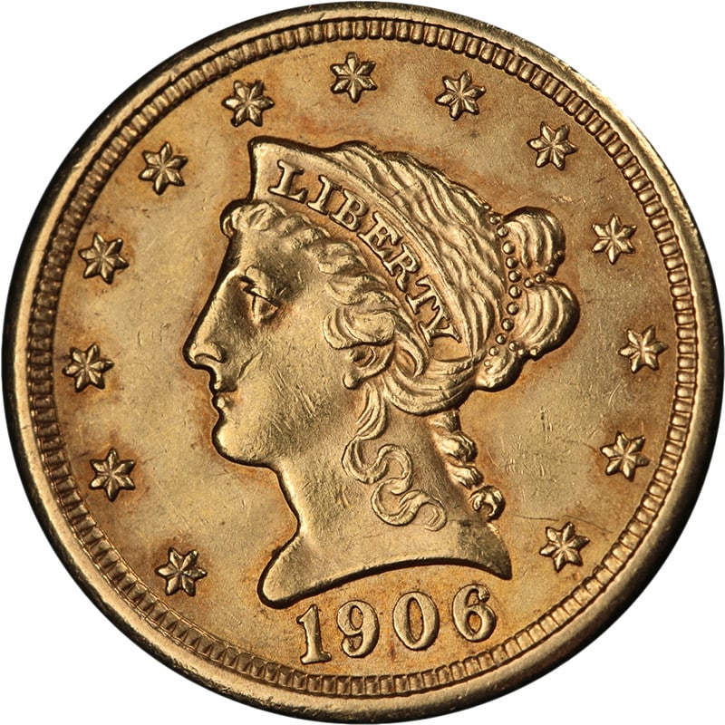 1906 United States Liberty Head $2.50 Gold Coin Uncirculated BU Plus: 1906 United States Liberty Head $2.50 Gold Coin Uncirculated BU Plus This original 1906 Liberty Gold $2.50 coin from the United States features a beautiful luster, strong strike, and excellent eye app