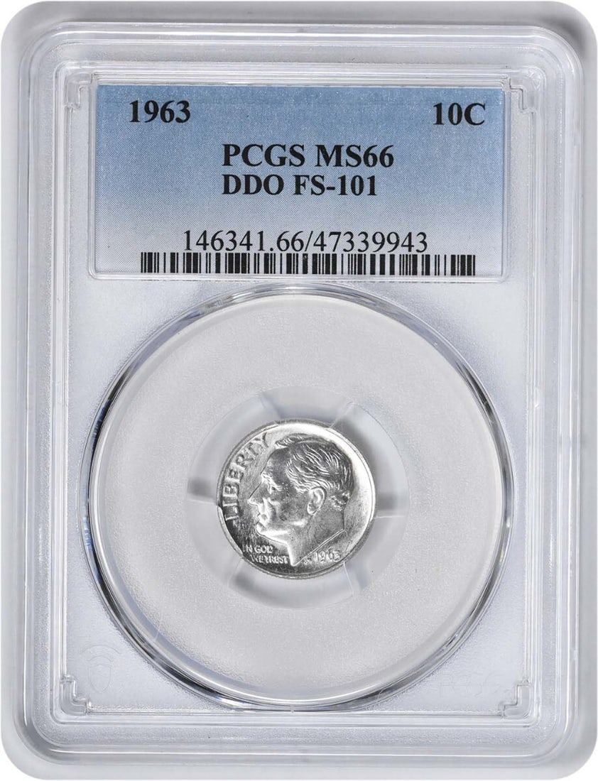 1963 Roosevelt Silver Dime DDO MS66 PCGS Uncirculated 90% Silver: 1963 Roosevelt Silver Dime DDO MS66 PCGS Uncirculated 90% Silver This 1963 Roosevelt Silver Dime is a remarkable collectible, graded MS66 by PCGS, indicating its high quality and uncirculated conditio