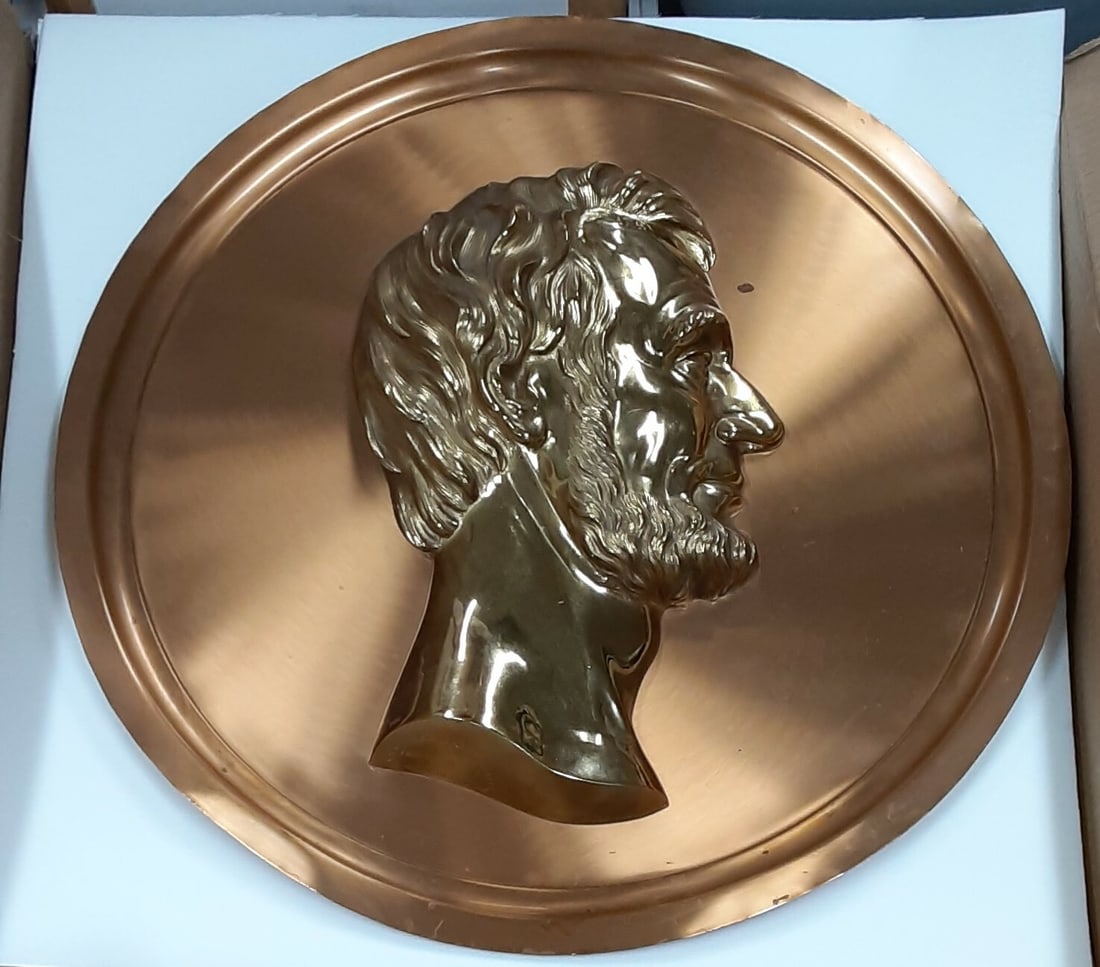 High Relief Bronze Abraham Lincoln 1865 Portrait by F Simmons on Copper Platter (1 of 4)
