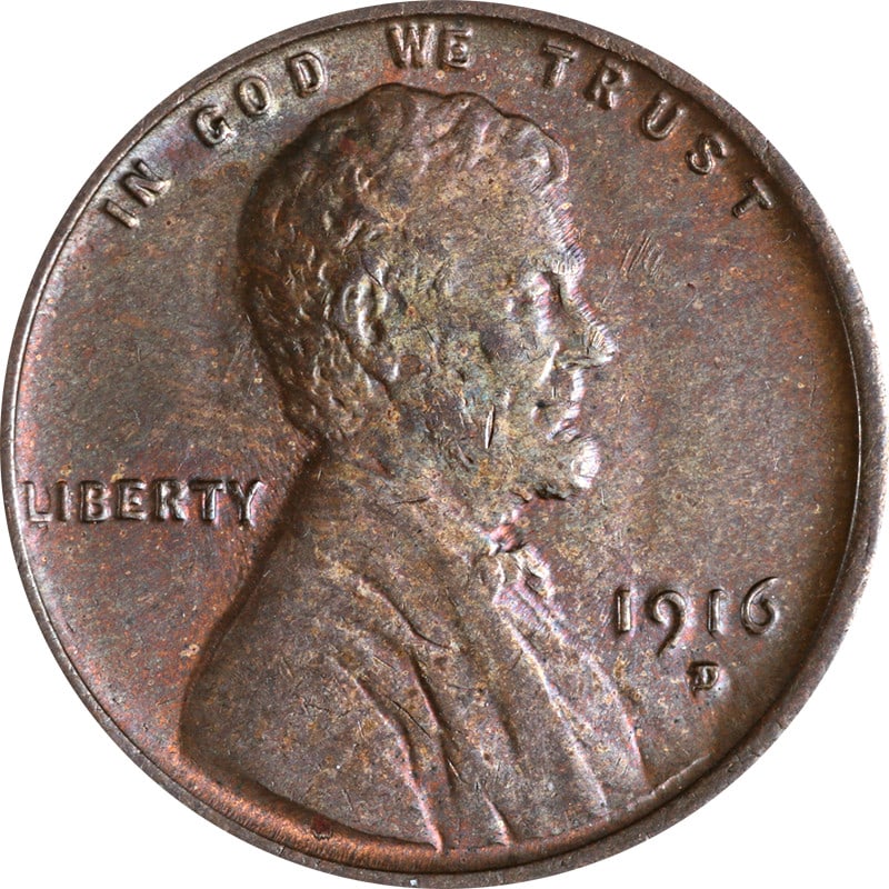 Copper Lincoln Cent from 1916 Denver Mint Uncertified Circulated US Coin (1 of 2)