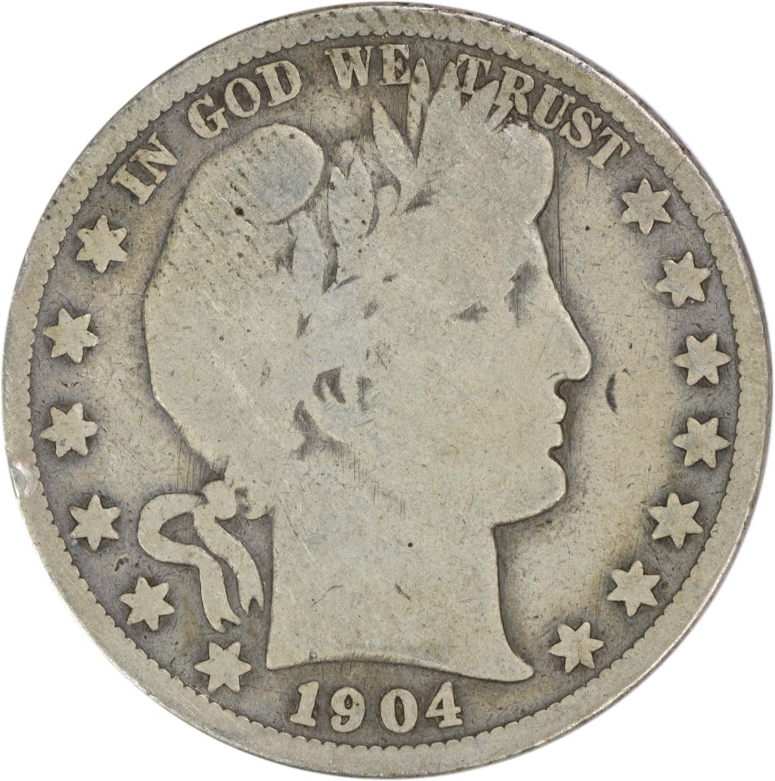 1904 San Francisco Barber Half Dollar 90 Percent Silver Uncertified Coin: 1904 San Francisco Barber Half Dollar 90 Percent Silver Uncertified Coin This is a 1904-S Barber Silver Half Dollar from the United States, featuring the design by Charles E. Barber. The coin is circu