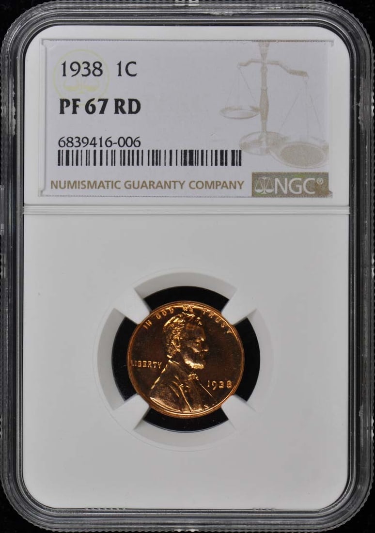 1938 NGC PR67RD Lincoln Cent Wheat Reverse Proof Coin: 1938 NGC PR67RD Lincoln Cent Wheat Reverse Proof Coin This stunning 1938 Wheat Reverse Lincoln Cent is certified by NGC with a grade of PR67RD, indicating its exceptional quality and uncirculated cond