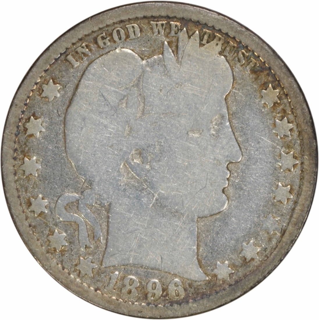 1896-O Barber Quarter 25C Uncertified Silver Coin (1 of 2)