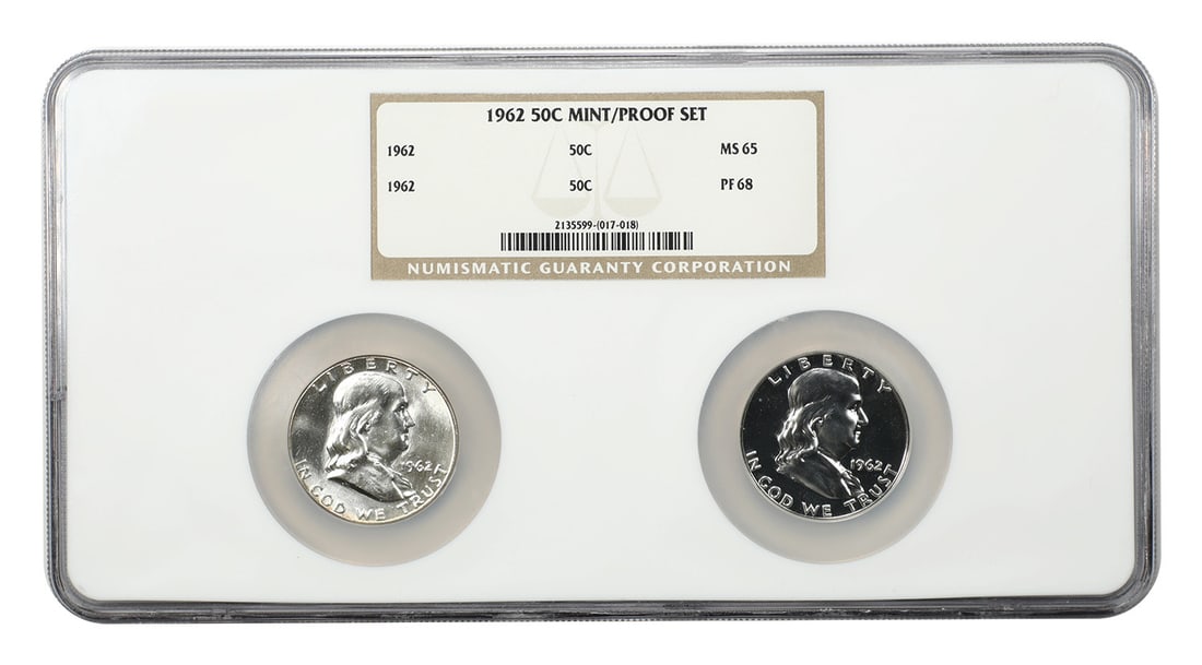 Franklin Half Dollar 1962 NGC MS65 and PF68 Dual Graded Coin (1 of 6)