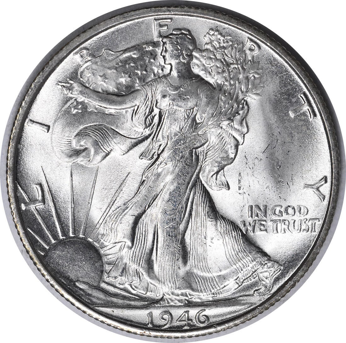 1946-S Walking Liberty Silver Half Dollar Choice BU Uncertified: 1946-S Walking Liberty Silver Half Dollar Choice BU Uncertified This 1946-S Walking Liberty Silver Half Dollar is a stunning piece from the San Francisco mint, graded as Choice BU+. It showcases the i