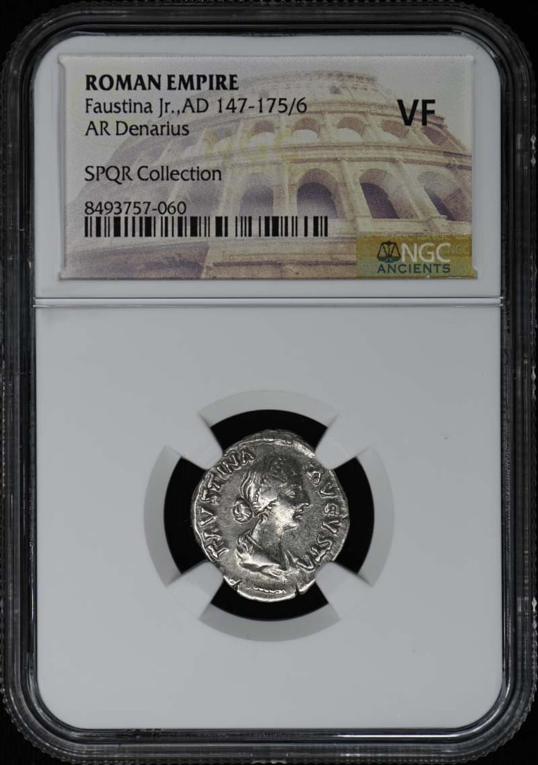 NGC VF20 Roman Denarius Silver Coin Faustina Junior AD 147-175: NGC VF20 Roman Denarius Silver Coin Faustina Junior AD 147-175 This Roman Empire AR Denarius coin features Faustina Jr., who lived from AD 147-175/6. The coin has been certified by NGC with a grade of