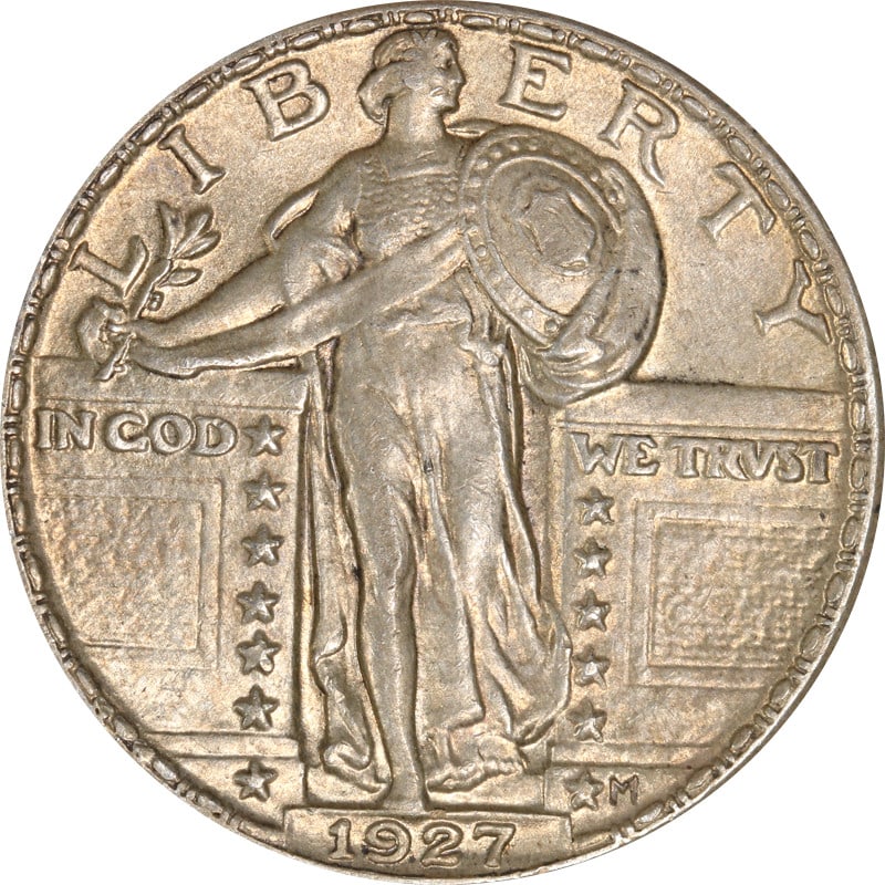 1927-P Standing Liberty Quarter Silver Circulated Coin: 1927-P Standing Liberty Quarter Silver Circulated Coin This 1927-P Standing Liberty Quarter is a classic piece of American numismatics. It features a unique design that reflects the artistry of its ti