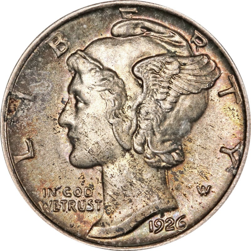 1926-P Mercury Dime Silver Coin Circulated 0.9 Fineness: 1926-P Mercury Dime Silver Coin Circulated 0.9 Fineness This 1926-P Mercury Dime is a notable piece of numismatic history. Crafted from silver with a fineness of 0.9, this coin is circulated and showc