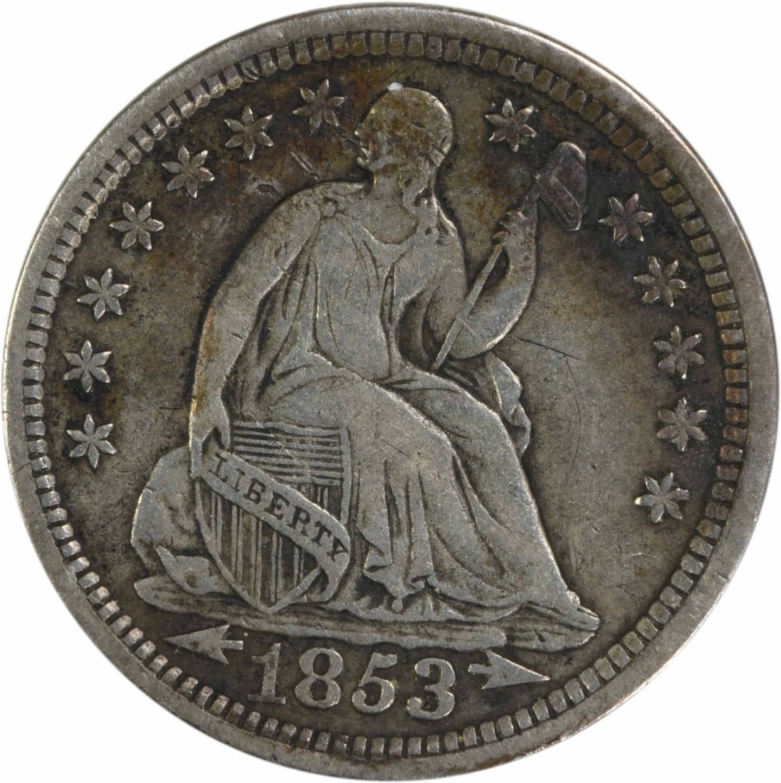 1853 Liberty Seated Half Dime 90% Silver Uncertified EF: 1853 Liberty Seated Half Dime 90% Silver Uncertified EF This 1853 Liberty Seated Silver Half Dime is a beautiful piece of American history, featuring a classic design by renowned engraver Christian Go