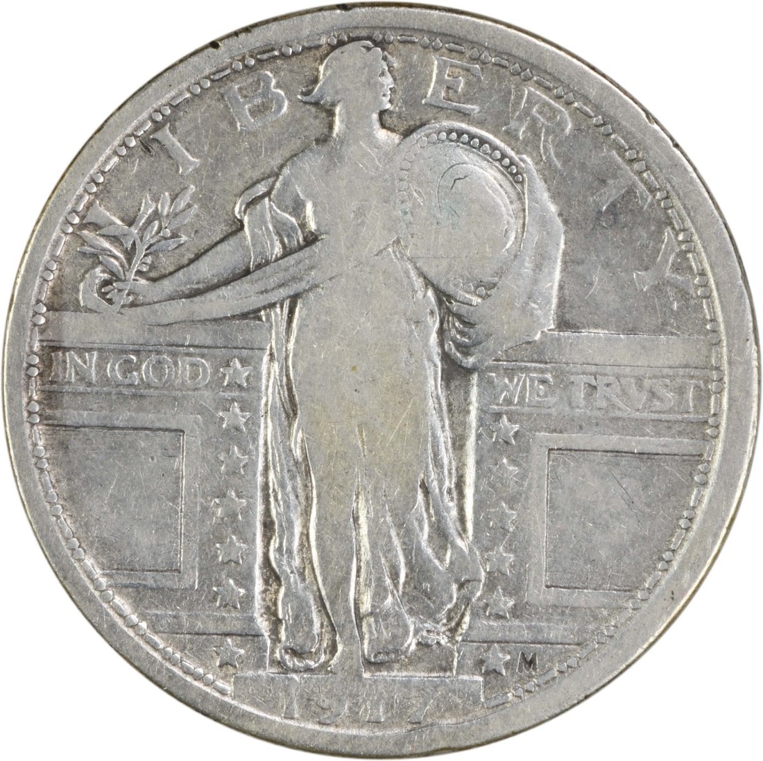 1917 Standing Liberty Quarter 90% Silver Circulated Uncertified: 1917 Standing Liberty Quarter 90% Silver Circulated Uncertified This 1917 Standing Liberty Silver Quarter is a remarkable piece of American numismatic history. Struck at the Philadelphia mint, it feat