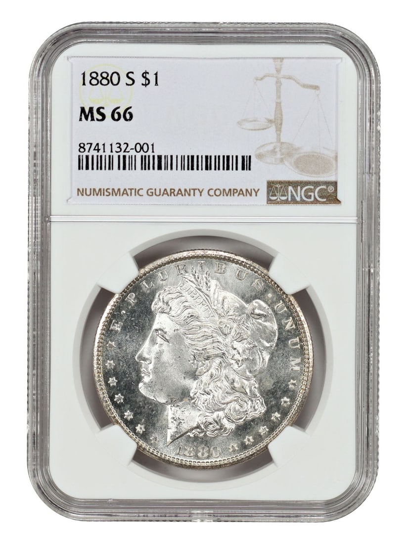NGC MS66 1880 San Francisco Morgan Silver Dollar: NGC MS66 1880 San Francisco Morgan Silver Dollar This is an 1880-S Morgan Dollar graded MS66 by NGC. The coin is uncirculated and was minted in San Francisco. It is part of the Morgan Dollar series an