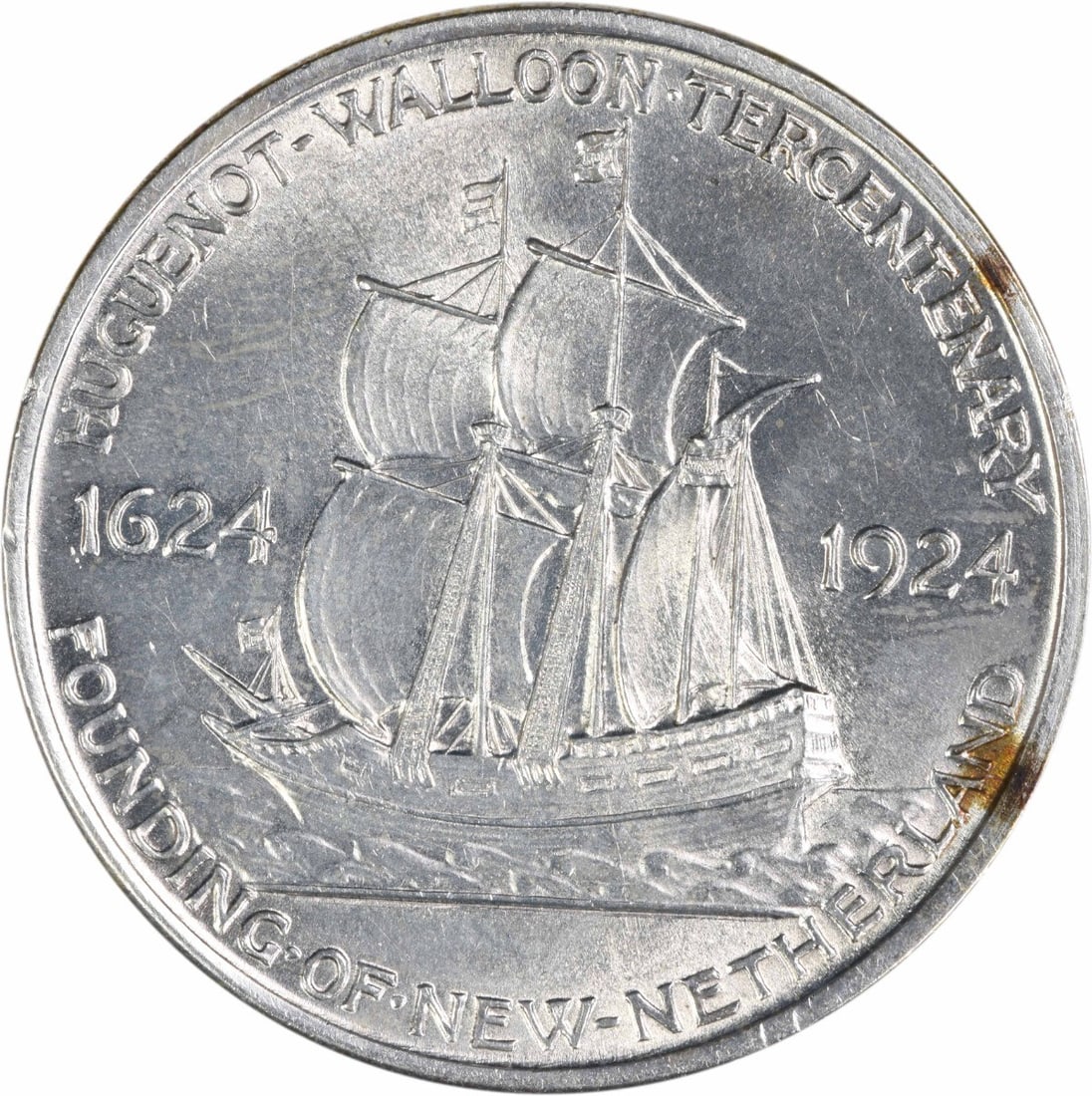 1924 Huguenot Silver Commemorative Half Dollar Choice BU Uncertified: 1924 Huguenot Silver Commemorative Half Dollar Choice BU Uncertified This Huguenot Commemorative Silver Half Dollar from 1924 is a Choice Brilliant Uncirculated example. The coin is uncertified and wa