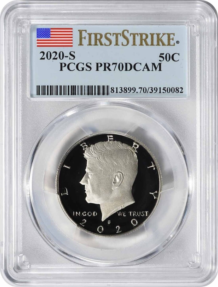 2020-S Kennedy Half Dollar PR70DCAM Proof Coin PCGS Certified: 2020-S Kennedy Half Dollar PR70DCAM Proof Coin PCGS Certified This 2020-S Kennedy Clad Half Dollar is a stunning piece certified by PCGS as PR70DCAM, indicating its perfect grade. This uncirculated co