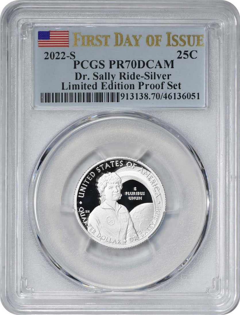 2022-S Dr Sally Ride Silver Quarter PR70DCAM PCGS Limited Edition: 2022-S Dr Sally Ride Silver Quarter PR70DCAM PCGS Limited Edition This is a 2022-S Dr. Sally Ride Women Washington Silver Quarter, featuring an exquisite proof finish. Certified by PCGS with a perfect