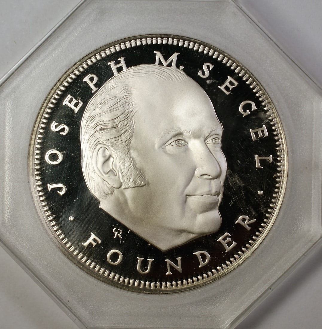 Sterling Silver Proof Joseph M Segel Commemorative Medal National Society 1977: Sterling Silver Proof Joseph M Segel Commemorative Medal National Society 1977 This commemorative medal honors Joseph M. Segel, founder of the National Commemorative Society. Struck in 1977 by the Fra