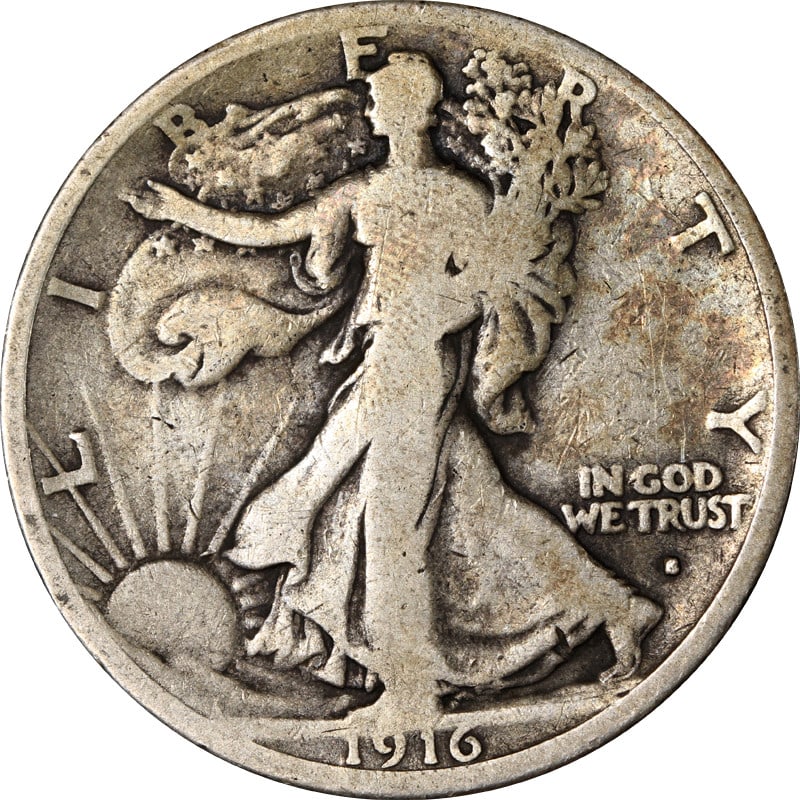 1916 San Francisco Walking Liberty Half Dollar Silver Coin: 1916 San Francisco Walking Liberty Half Dollar Silver Coin This 1916-S Obverse Walking Liberty Half is a circulated silver coin from the United States, minted in San Francisco in 1916. The coin is unc