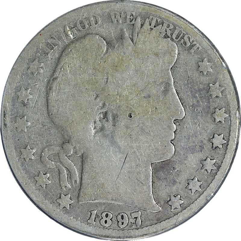 ANACS AG3 1897-O Silver Barber Half Dollar with Attractive Appearance: ANACS AG3 1897-O Silver Barber Half Dollar with Attractive Appearance This 1897-O Barber Half Dollar is graded AG3 by ANACS. The coin is circulated and features decent eye appeal with good color and s