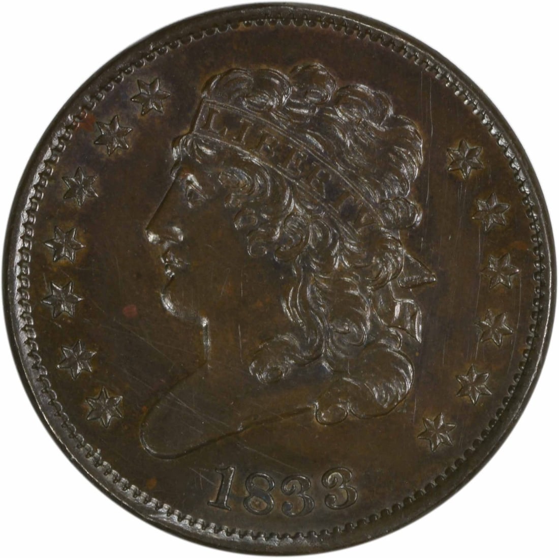 1833 Half Cent Classic Head Uncirculated Copper KM 41 (1 of 2)