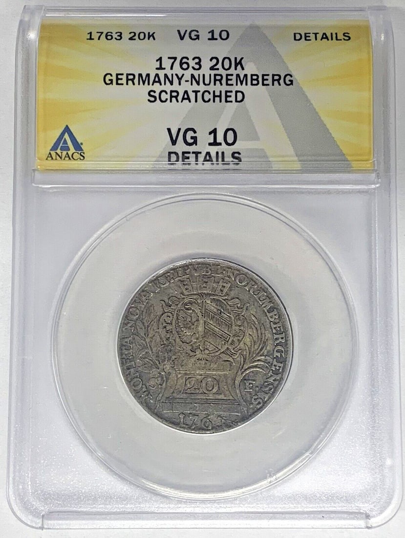 1763 German States 20 Kreuzer Coin ANACS VG 10 Certified Scratched (1 of 2)