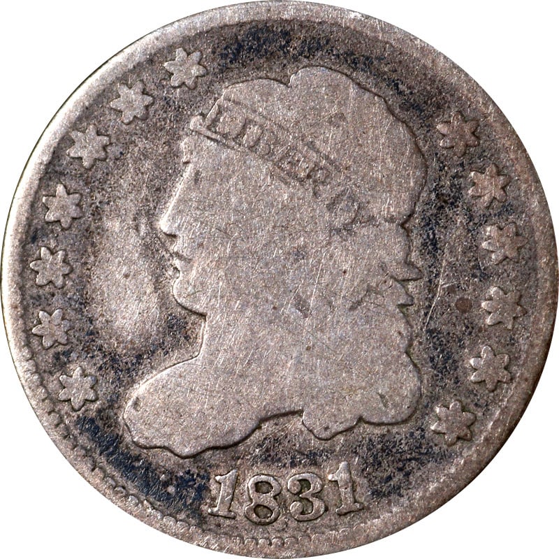 1831 United States Silver Bust Half Dime Circulated Coin: 1831 United States Silver Bust Half Dime Circulated Coin This is an 1831 Bust Half Dime from the United States. The coin is composed of silver and has been circulated. It is uncertified and is in pre-