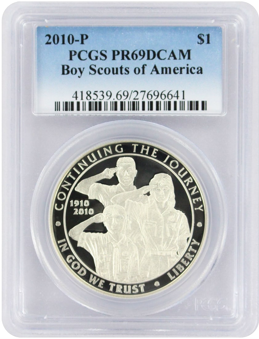 PCGS PR69DCAM 2010-P Silver Dollar Boy Scouts of America Proof Commemorative Coin (1 of 2)