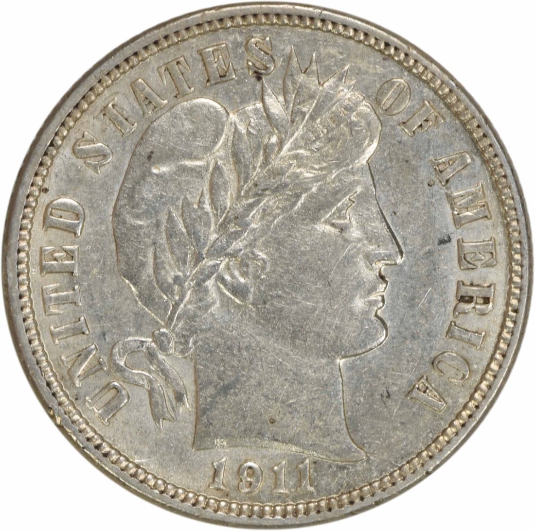 1911-D Barber Silver Dime AU Uncertified 10C 90% Silver: 1911-D Barber Silver Dime AU Uncertified 10C 90% Silver This 1911-D Barber Silver Dime features a striking design by Charles E. Barber and showcases an attractive AU (Almost Uncirculated) grade. Minte