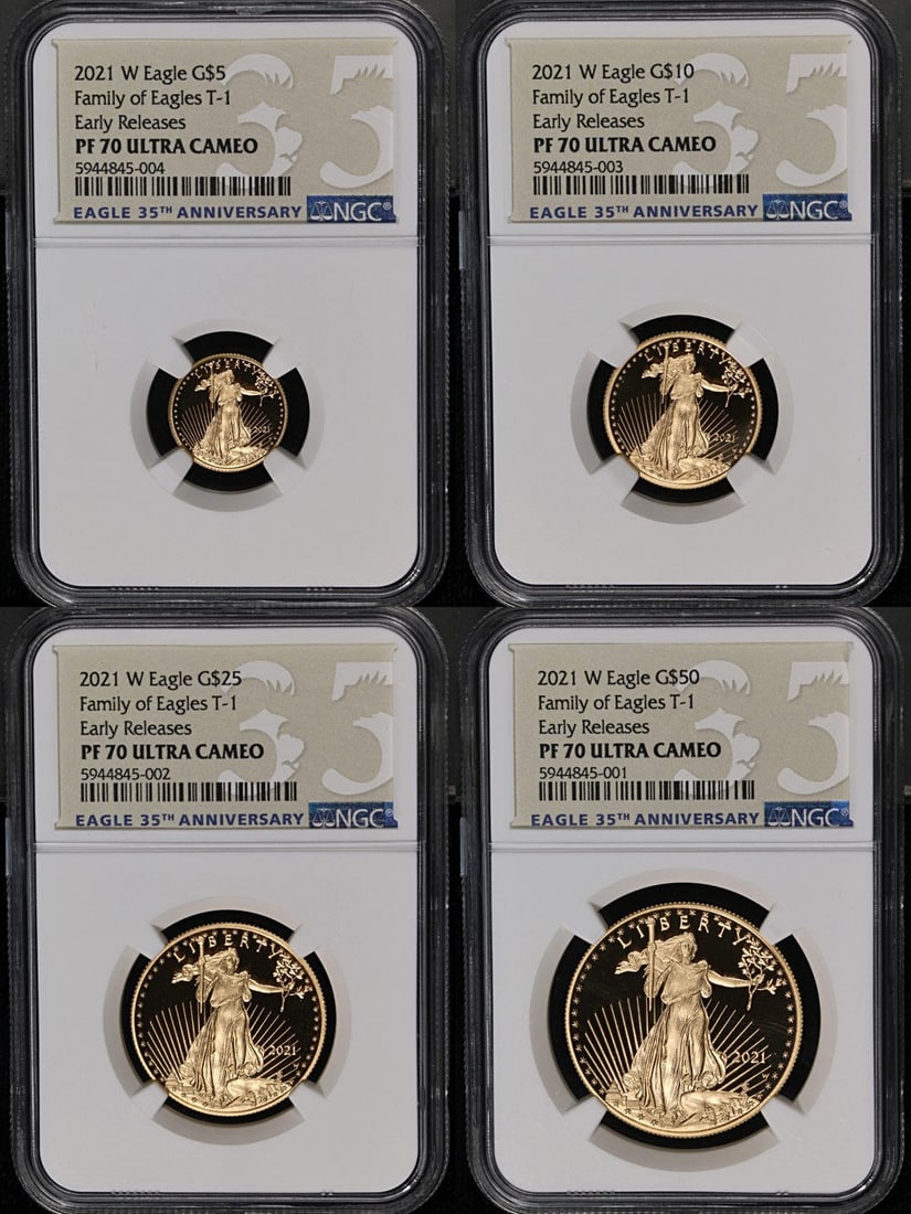 NGC PF70 Ultra Cameo 2021-W Gold American Eagle Four Coin Proof Set Type 1 (1 of 2)