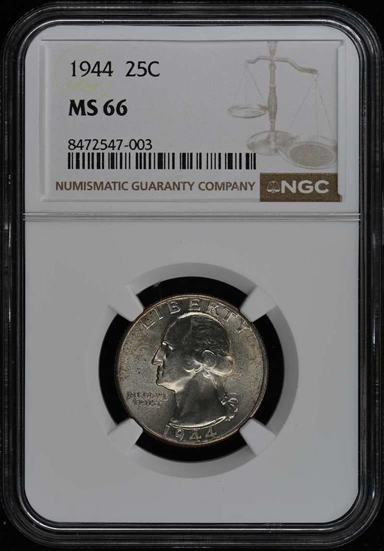 1944 Washington Quarter NGC MS66 Uncirculated Philadelphia Mint: 1944 Washington Quarter NGC MS66 Uncirculated Philadelphia Mint This 1944 Washington Quarter is graded MS66 by NGC, ensuring its exceptional quality and condition. It is an uncirculated piece from the