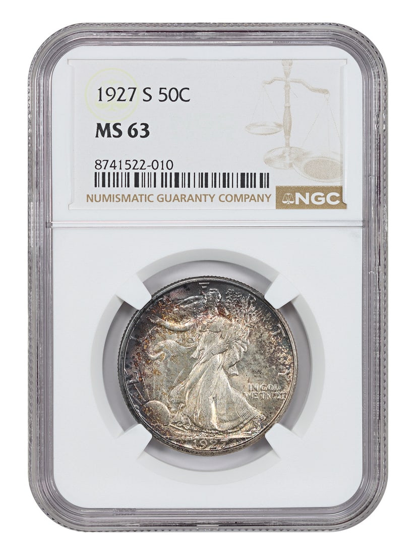 San Francisco 1927 Walking Liberty Half NGC MS63 Scarce Early Issue: San Francisco 1927 Walking Liberty Half NGC MS63 Scarce Early Issue This 1927-S Walking Liberty Half Dollar is a scarce early issue, certified by NGC with a grade of MS63. It features rich toning on t