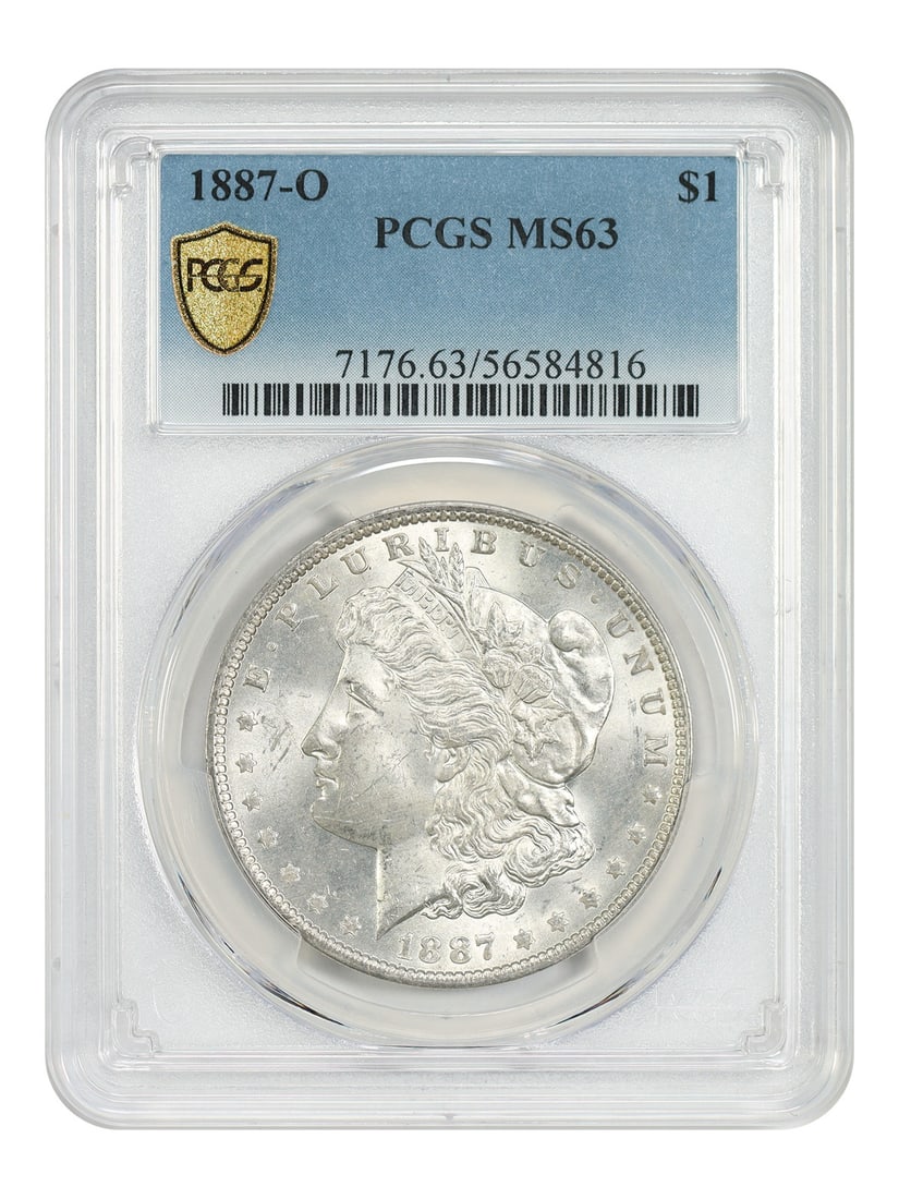 PCGS MS63 Morgan Silver Dollar 1887 New Orleans Mint: PCGS MS63 Morgan Silver Dollar 1887 New Orleans Mint This 1887-O Morgan Dollar is certified by PCGS with a grade of MS63, indicating it is in uncirculated condition. Minted in New Orleans, this pre-ow