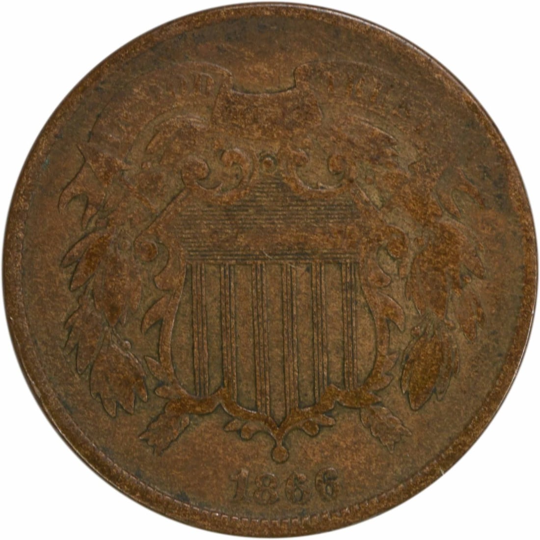 1866 Two Cent Piece VF Bronze Coin Uncertified Philadelphia Mint (1 of 2)