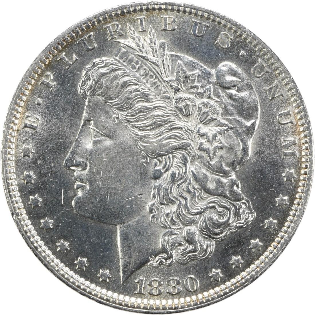 Uncirculated 1880 Morgan Silver Dollar Coin No Mint Mark BU Grade: Uncirculated 1880 Morgan Silver Dollar Coin No Mint Mark BU Grade This is an uncirculated 1880 Morgan Silver Dollar from the United States. The coin features a brilliant uncirculated (BU) grade and is