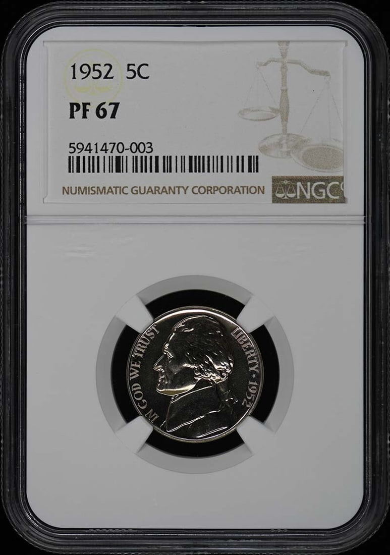 1952 Jefferson Nickel NGC PR67 Uncirculated Proof Coin: 1952 Jefferson Nickel NGC PR67 Uncirculated Proof Coin This 1952 Jefferson Nickel is a stunning example of numismatic craftsmanship, graded PR67 by NGC, ensuring its exceptional quality. Struck at the