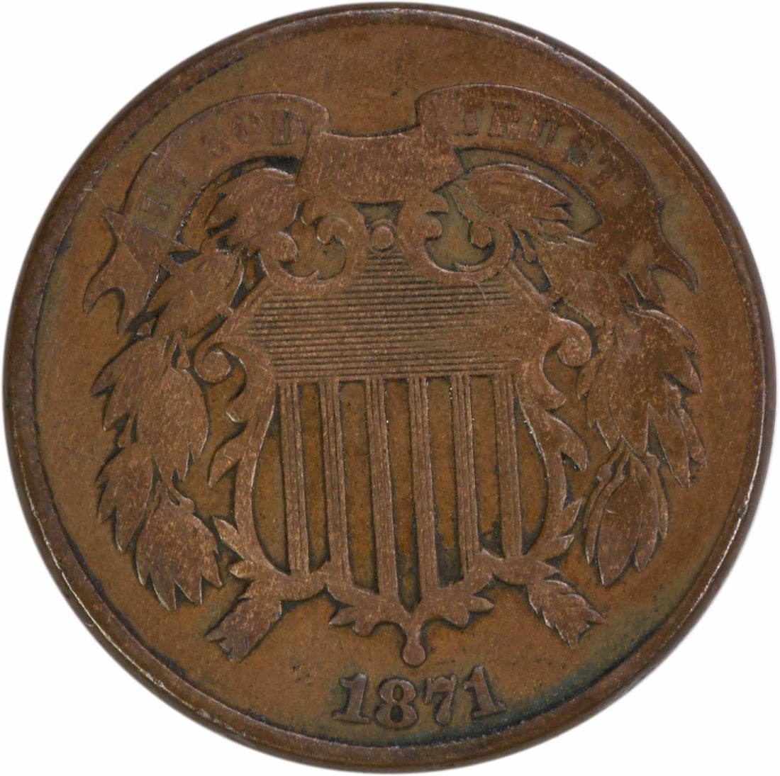 1871 Philadelphia Two Cent Piece Bronze Coin James Barton Longacre: 1871 Philadelphia Two Cent Piece Bronze Coin James Barton Longacre This 1871 Two Cent Piece is a remarkable collectible coin featuring a grade of Fine (F). Struck in bronze at the Philadelphia mint, t