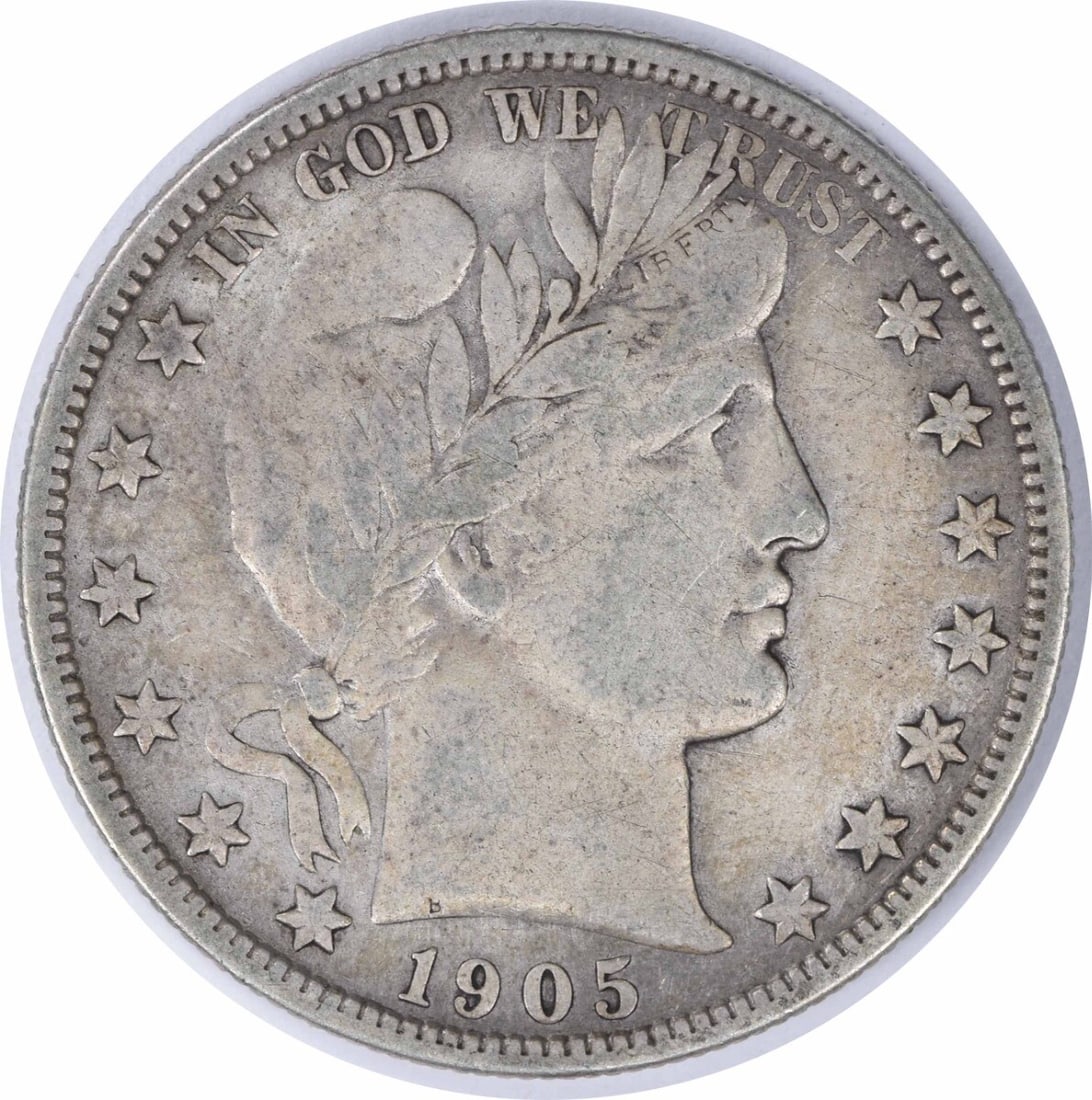 1905-S Barber Half Dollar 50C Silver Circulated Uncertified: 1905-S Barber Half Dollar 50C Silver Circulated Uncertified This 1905-S Barber Silver Half Dollar showcases the artistry of Charles E. Barber. Certified as uncirculated, this coin has circulated over 
