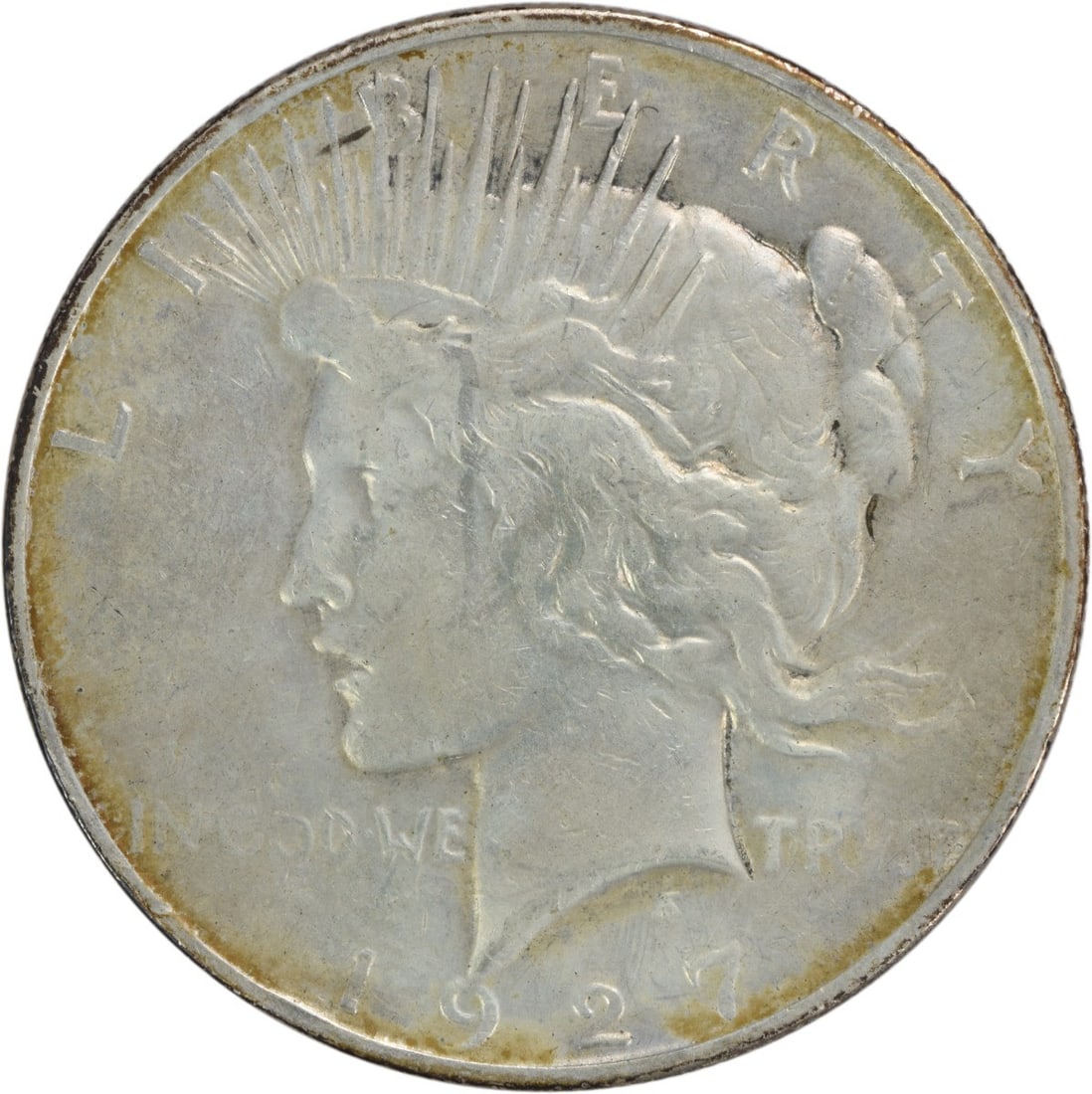 1927-D Peace Silver Dollar EF Uncertified 90% Silver Coin: 1927-D Peace Silver Dollar EF Uncertified 90% Silver Coin This 1927-D Peace Silver Dollar features a beautiful design by Anthony de Francisci and is composed of 90% silver and 10% copper. The coin is 