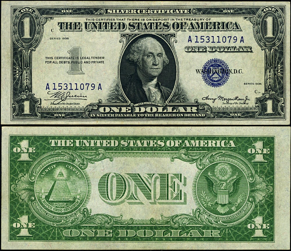 1935 $1 Silver Certificate FR. 1607 Non-Mule A-A Block Uncertified (1 of 3)