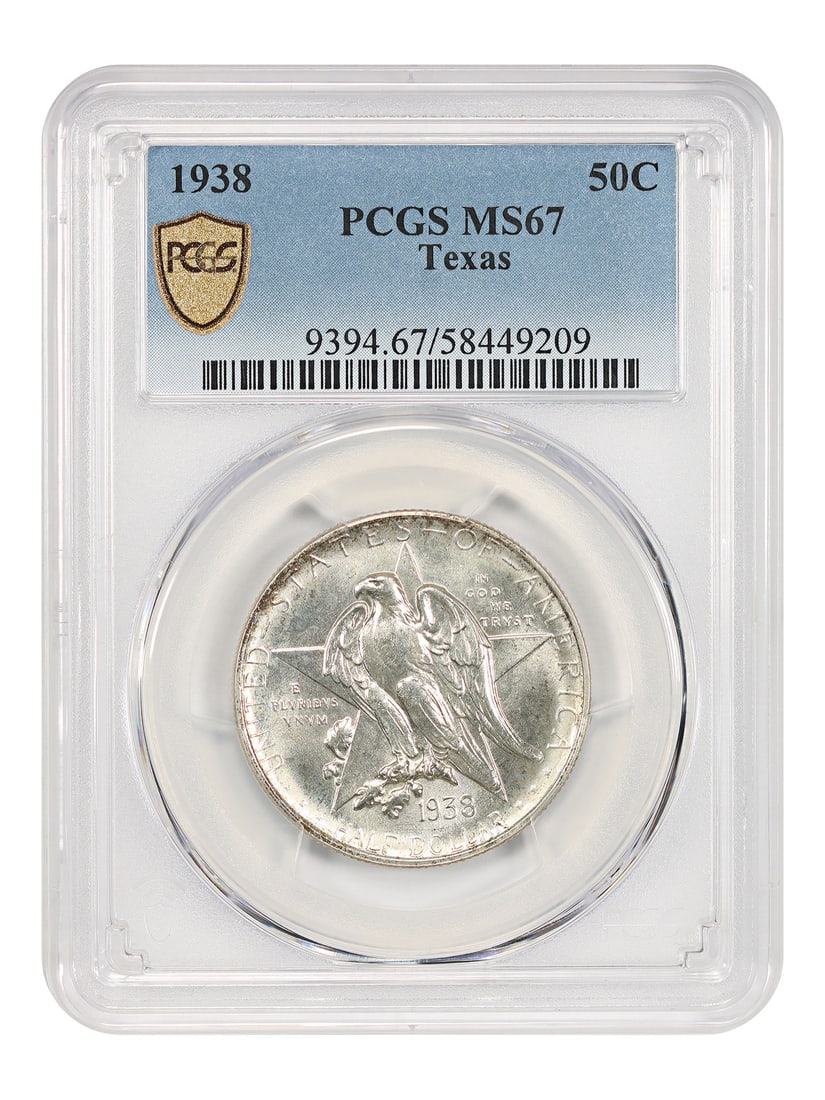 1938 Texas Half Dollar PCGS MS67 Silver Classic Commemorative Coin Low Mintage: 1938 Texas Half Dollar PCGS MS67 Silver Classic Commemorative Coin Low Mintage This 1938 50-cent Texas silver commemorative coin is certified by PCGS with a grade of MS67. Struck in Philadelphia, it i