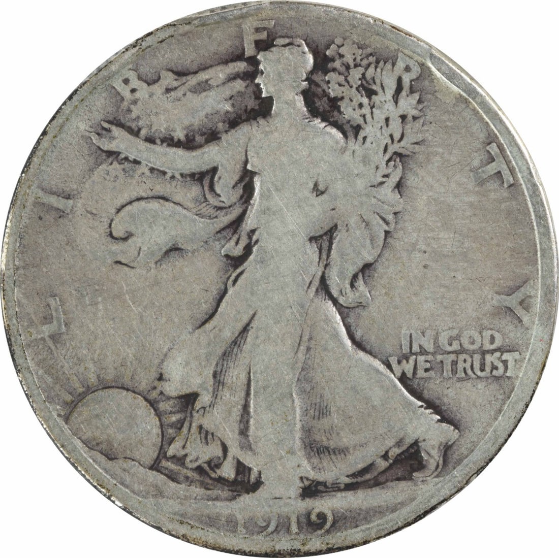 1919-D Walking Liberty Half Dollar 90% Silver Uncertified Coin: 1919-D Walking Liberty Half Dollar 90% Silver Uncertified Coin This 1919-D Walking Liberty Silver Half Dollar is a classic piece from the Denver mint, featuring the iconic design by Adolph Alexander W