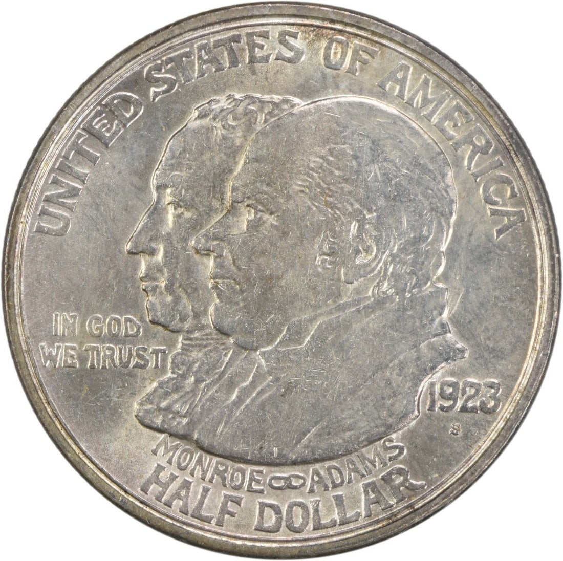 1923-S Monroe Commemorative Half Dollar Uncertified 90% Silver: 1923-S Monroe Commemorative Half Dollar Uncertified 90% Silver This 1923-S Monroe Commemorative Silver Half Dollar is a noteworthy addition for coin collectors. Struck at the San Francisco Mint, this 