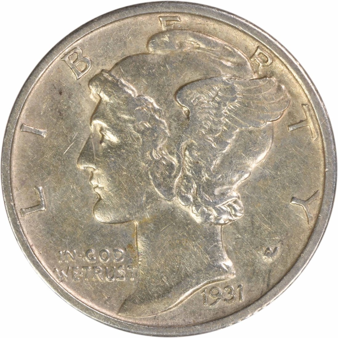 AU Grade 1931 San Francisco Mercury Dime Uncertified 90 Percent Silver: AU Grade 1931 San Francisco Mercury Dime Uncertified 90 Percent Silver This 1931-S Mercury Dime is a circulated coin from the United States, struck at the San Francisco Mint. Designed by Adolph Alexan